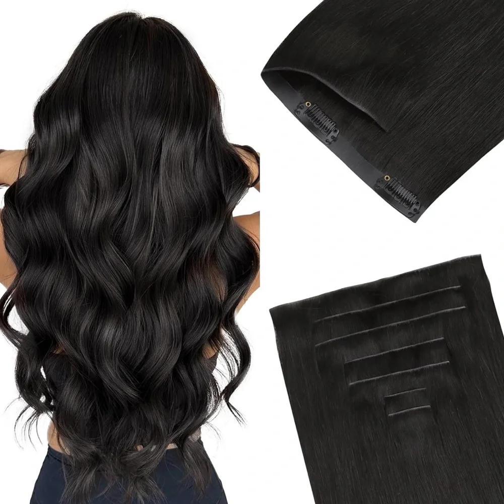 Goo Goo Natural Black Remy Human Hair Seamless 16” Clip In Hair Extensions